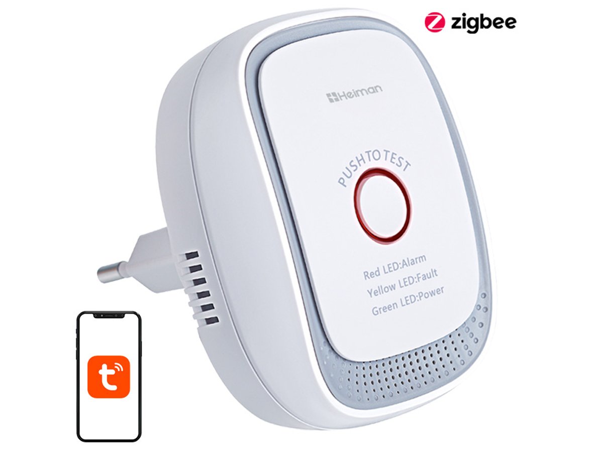 Inteligentny czujnik wycieku gazu ziemnego Heiman ZigBee HS1CG-E - Widok od przodu pod kątem