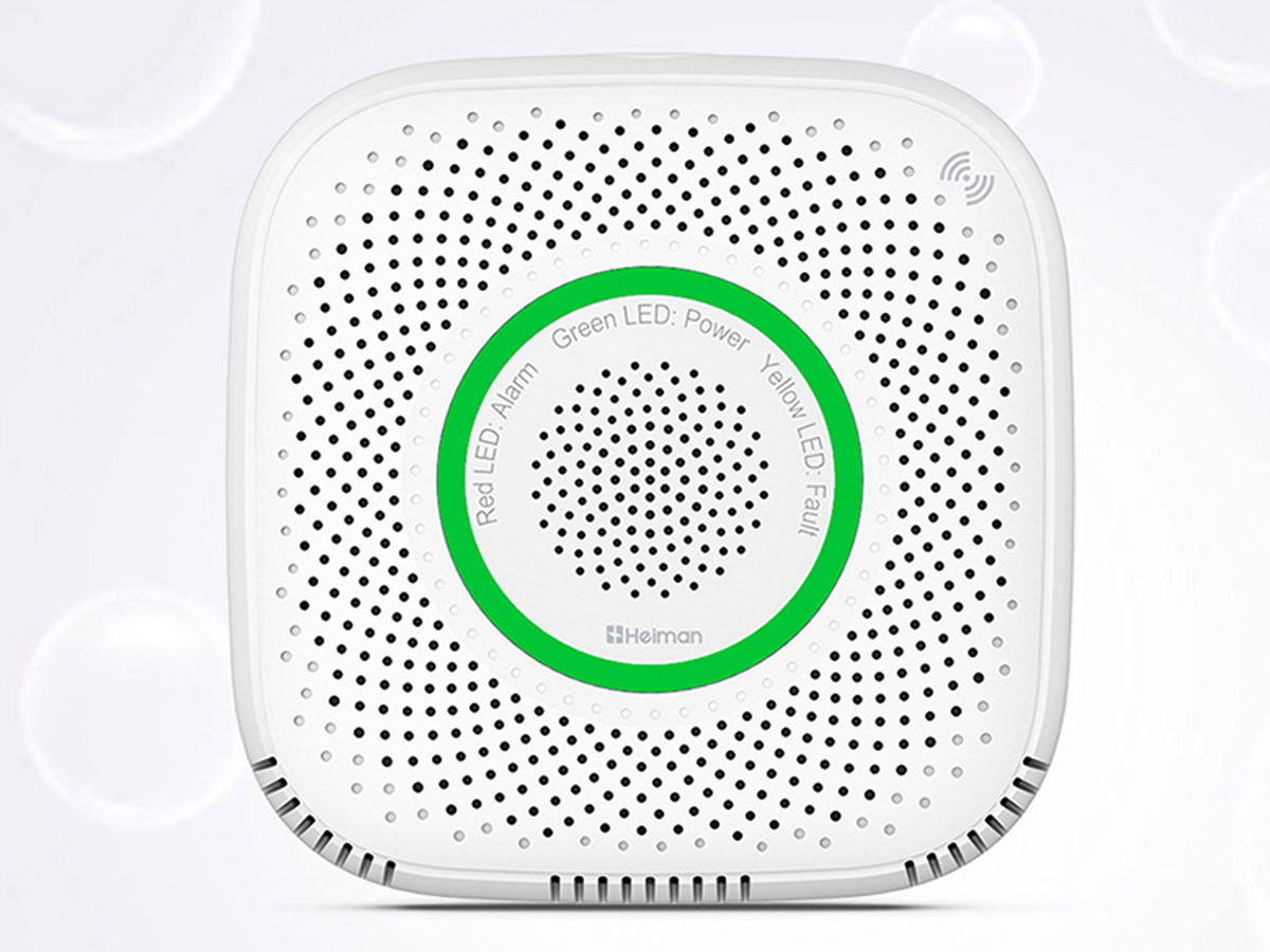 Inteligentny czujnik wycieku gazu ziemnego Wi-Fi Heiman WS2CG Tuya - Widok ogólny, grafika z tłem