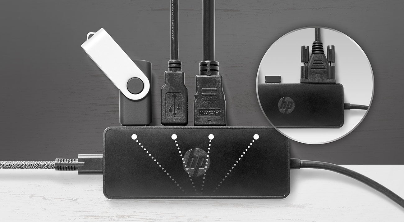 HP USB-C Travel Hub G2 złącza