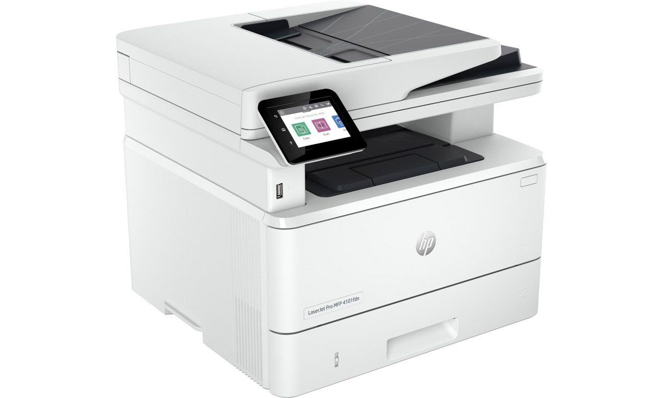 HP LaserJet Pro MFP 4102dw widok z boku pod kątem