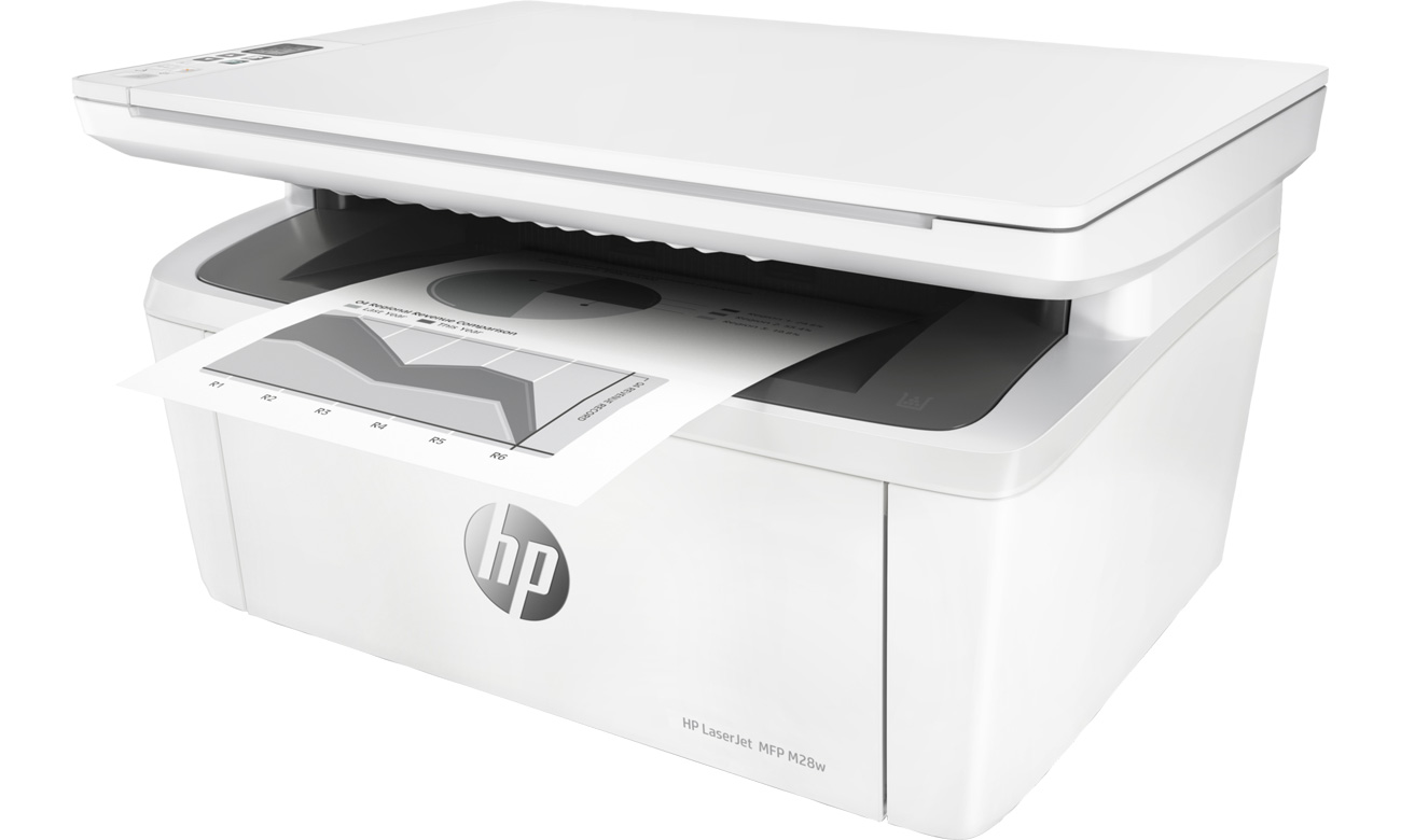 Der Drucker mit Druckgeschwindigkeiten von bis zu 18/19 Seiten/Min. und vorinstallierten Business Apps HP LaserJet Pro M28w EU Multifunktionsdrucker
