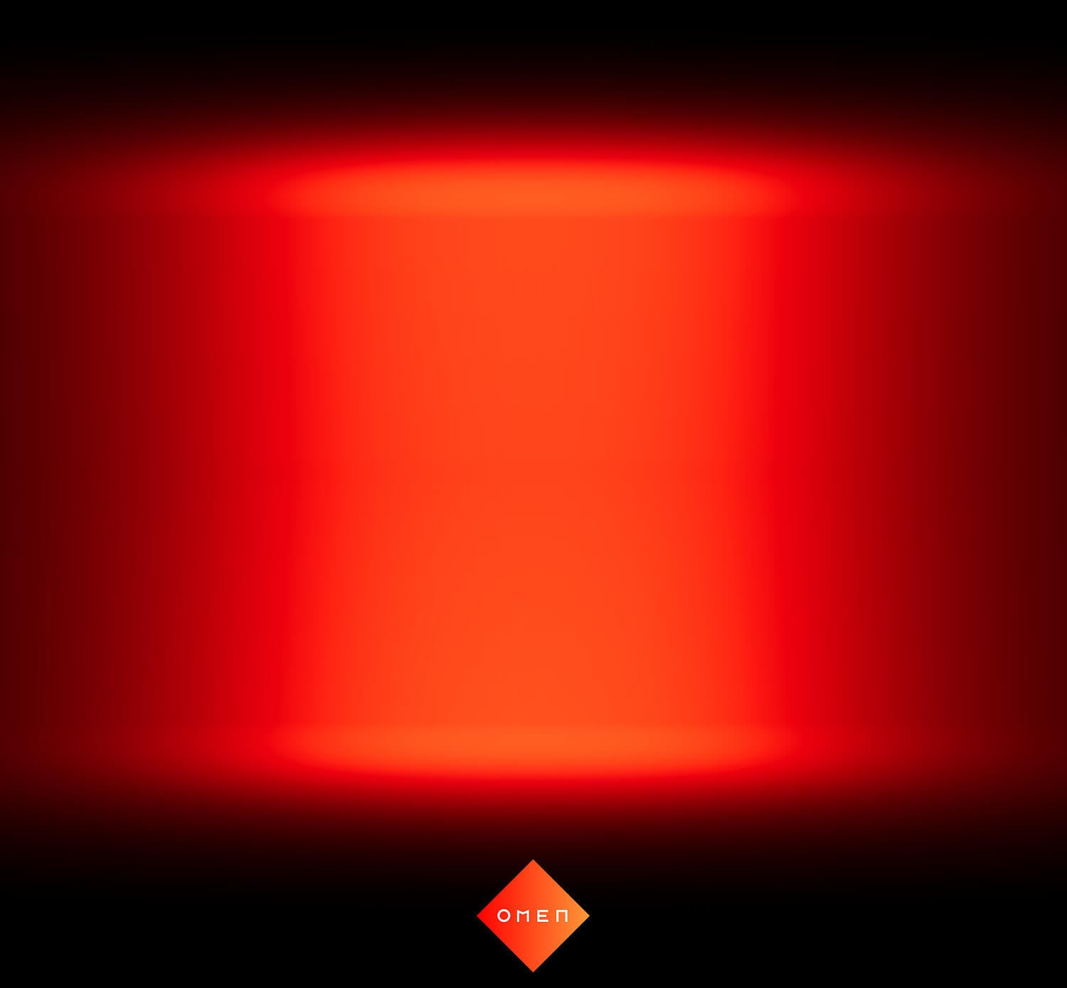 Minimalistyczne logo OMEN w kształcie diamentu na gradientowym czerwono-czarnym tle.