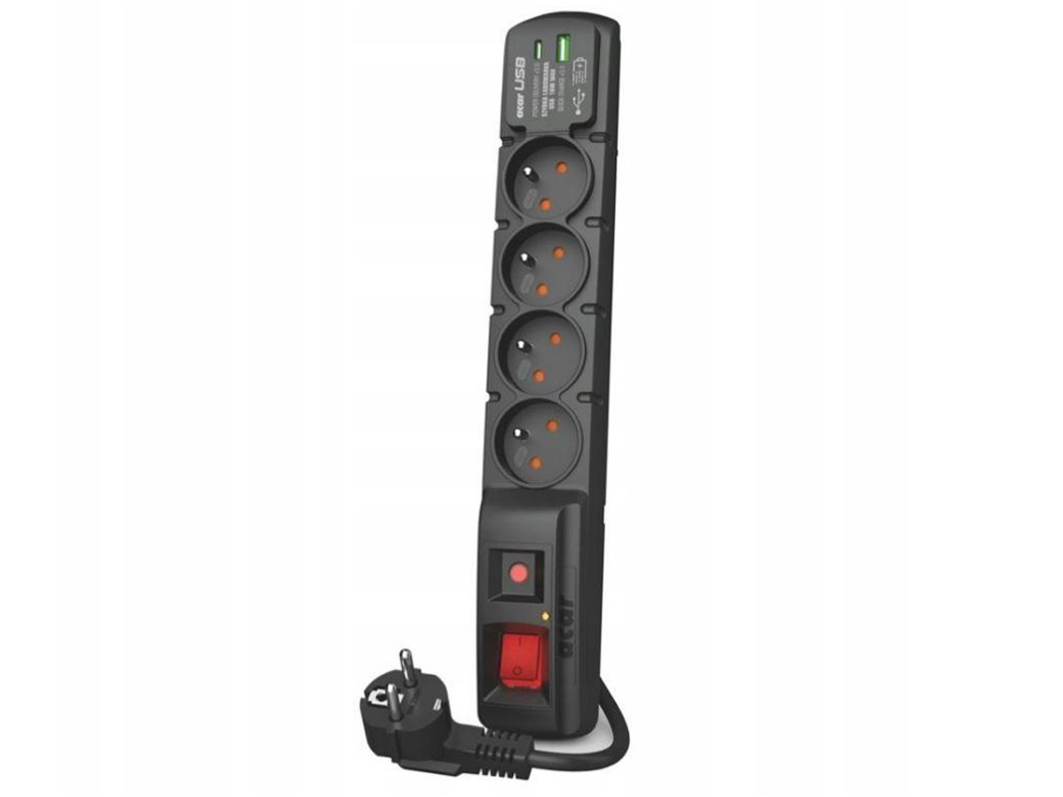 Listwa Acar F4 - 4 gniazda, 1,5m, USB A+C, czarna