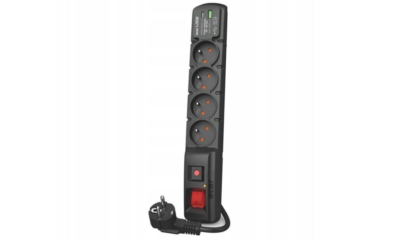 Listwa Acar F4 - 4 gniazda, 1,5m, USB A+C, czarna