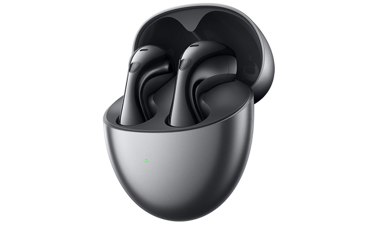 Słuchawki Huawei FreeBuds 6 Czarne - Widok od przodu pod kątem wraz z etui ładującym