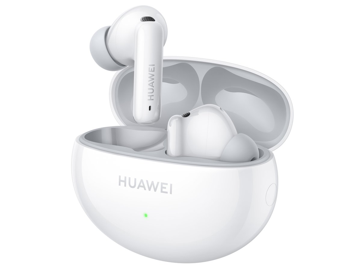 Huawei FreeBuds 6i Weiße kabellose Kopfhörer - Frontansicht mit Ladeetui