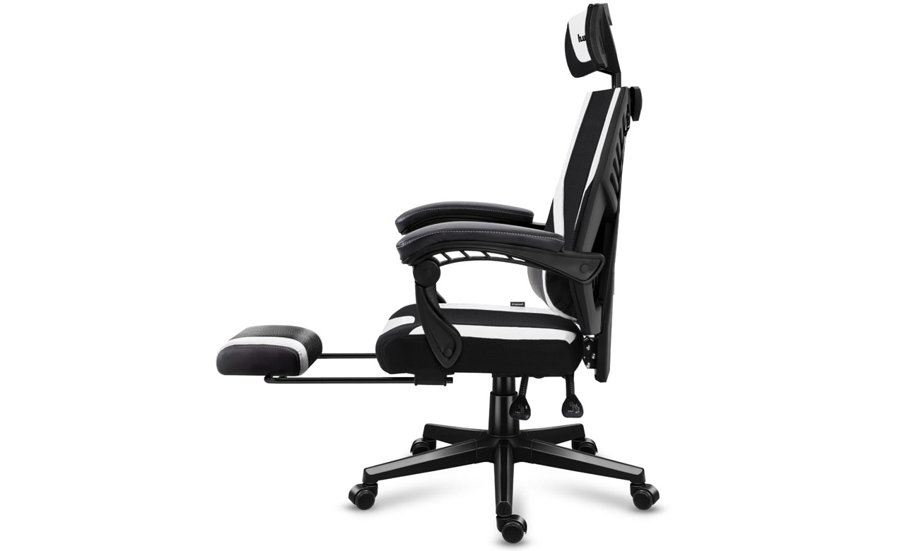 Fotel gamingowy Huzaro Combat 4.2 Biały - Widok lewego boku + rozłożony podnożek