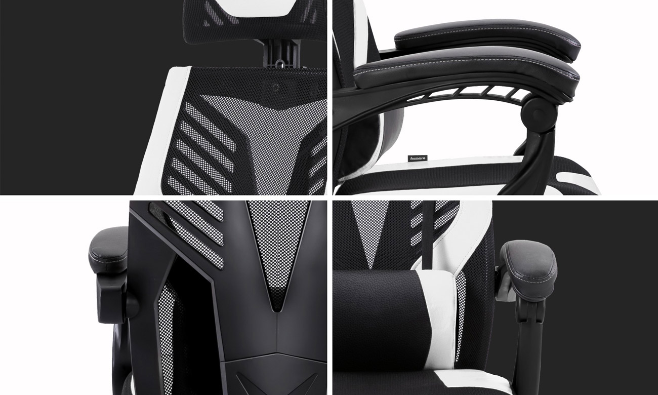 Fotel gamingowy Huzaro Combat 4.2 Biały - Mozaika prezentująca konstrukcję fotela