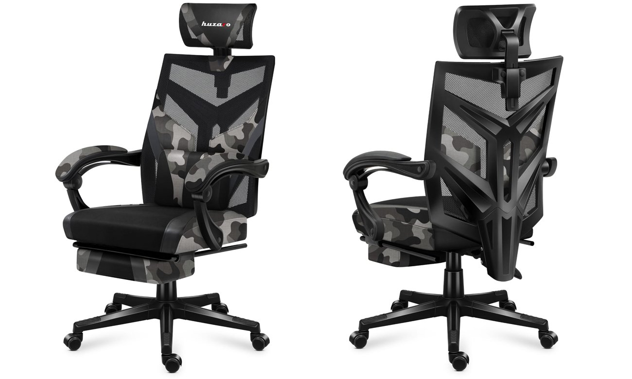 Fotel gamingowy Huzaro Combat 5.0 Camo - Widok od przodu i od tyłu pod kątem