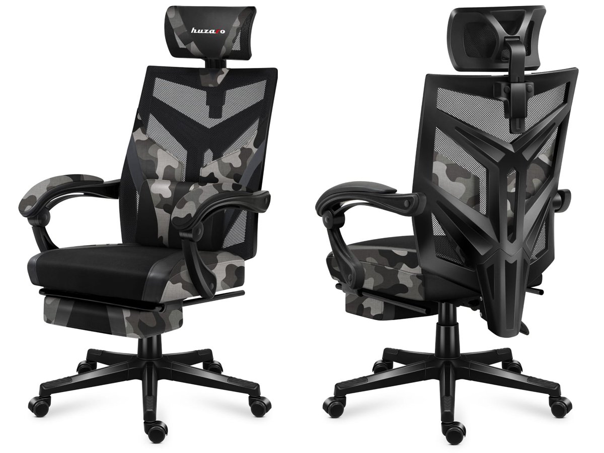Fotel gamingowy Huzaro Combat 5.0 Camo - Widok od przodu i od tyłu pod kątem