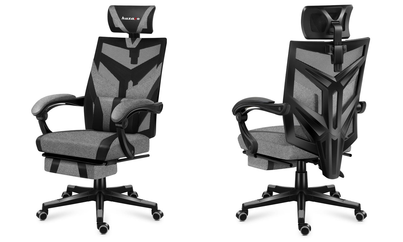 Fotel gamingowy Huzaro Combat 5.0 Grey - Widok od przodu i od tyłu pod kątem