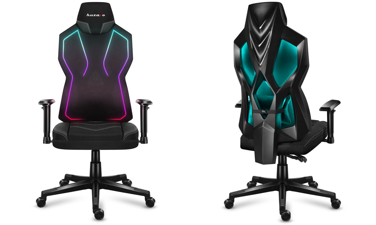 Fotel gamingowy Huzaro Combat 6.2 Black RGB - Widok od przodu i od tyłu pod kątem
