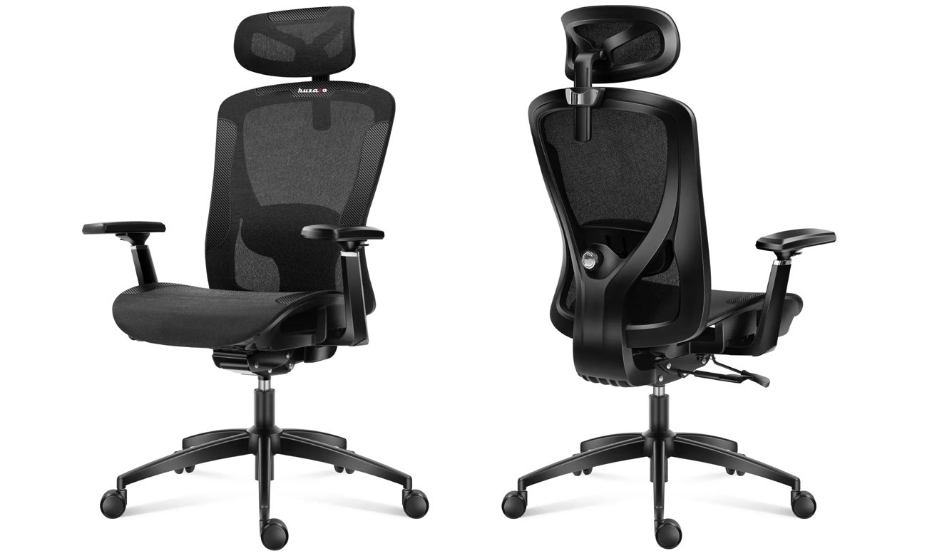 Fotel gamingowy Huzaro Combat 7.3 Black Mesh - Widok pod kątem od przodu i od tyłu