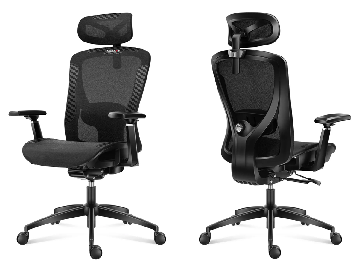 Fotel gamingowy Huzaro Combat 7.3 Black Mesh - Widok pod kątem od przodu i od tyłu