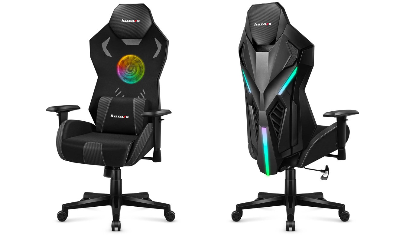 Fotel gamingowy Huzaro Combat 7.6 RGB Led - Widok pod kątem od przodu i od tyłu