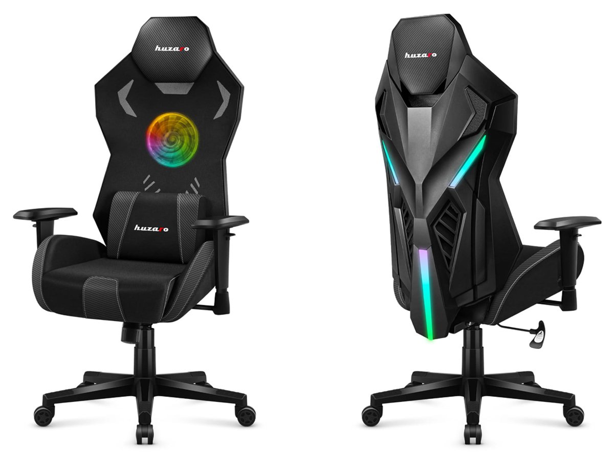 Fotel gamingowy Huzaro Combat 7.6 RGB Led - Widok pod kątem od przodu i od tyłu