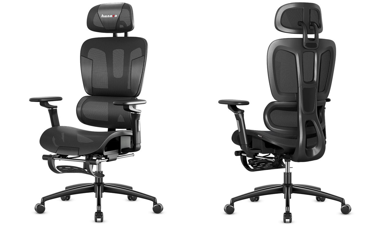 Fotel gamingowy ergonomiczny Huzaro Combat 7.9 Black - Widok od przodu i od tyłu pod kątem