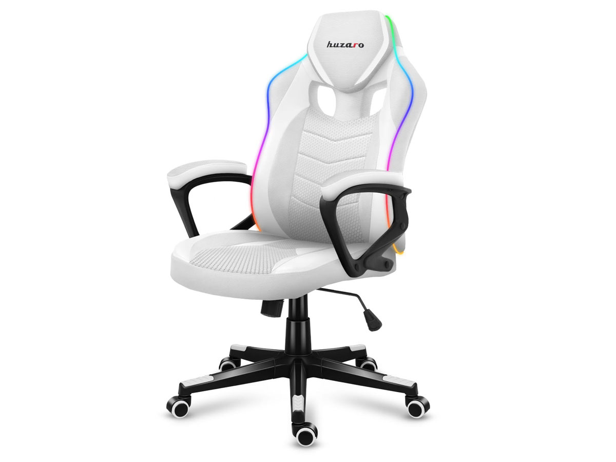 Fotel gamingowy Huzaro Force 2.5 RGB White Mesh - Widok od przodu pod kątem