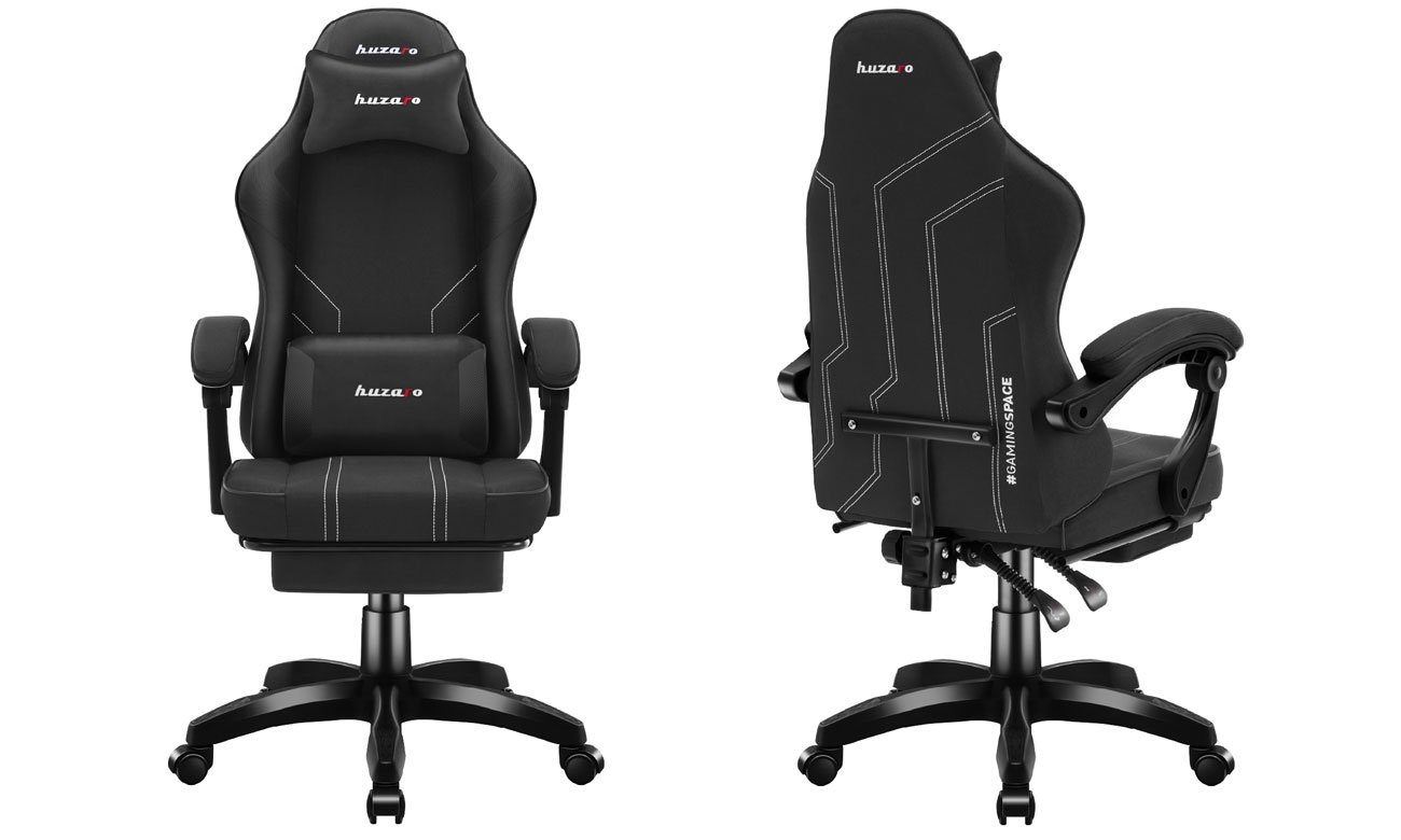 Fotel gamingowy Huzaro Force 3.7 Carbon Black - Widok od przodu i od tyłu pod kątem