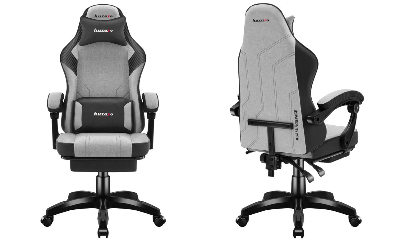 Fotel gamingowy Huzaro Force 3.7 Grey - Widok od przodu i od tyłu pod kątem