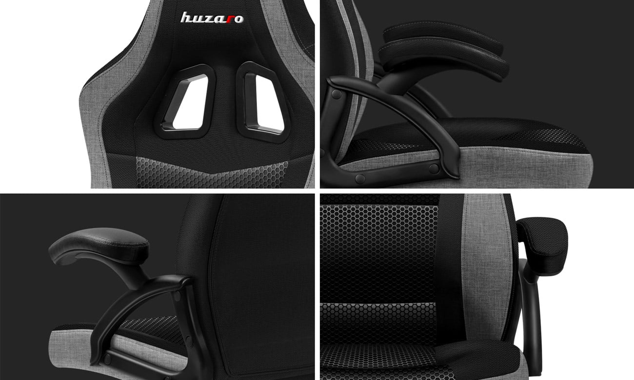 Fotel gamingowy Huzaro Force 4.2 Grey Mesh - Mozaika prezentująca konstrukcję fotela