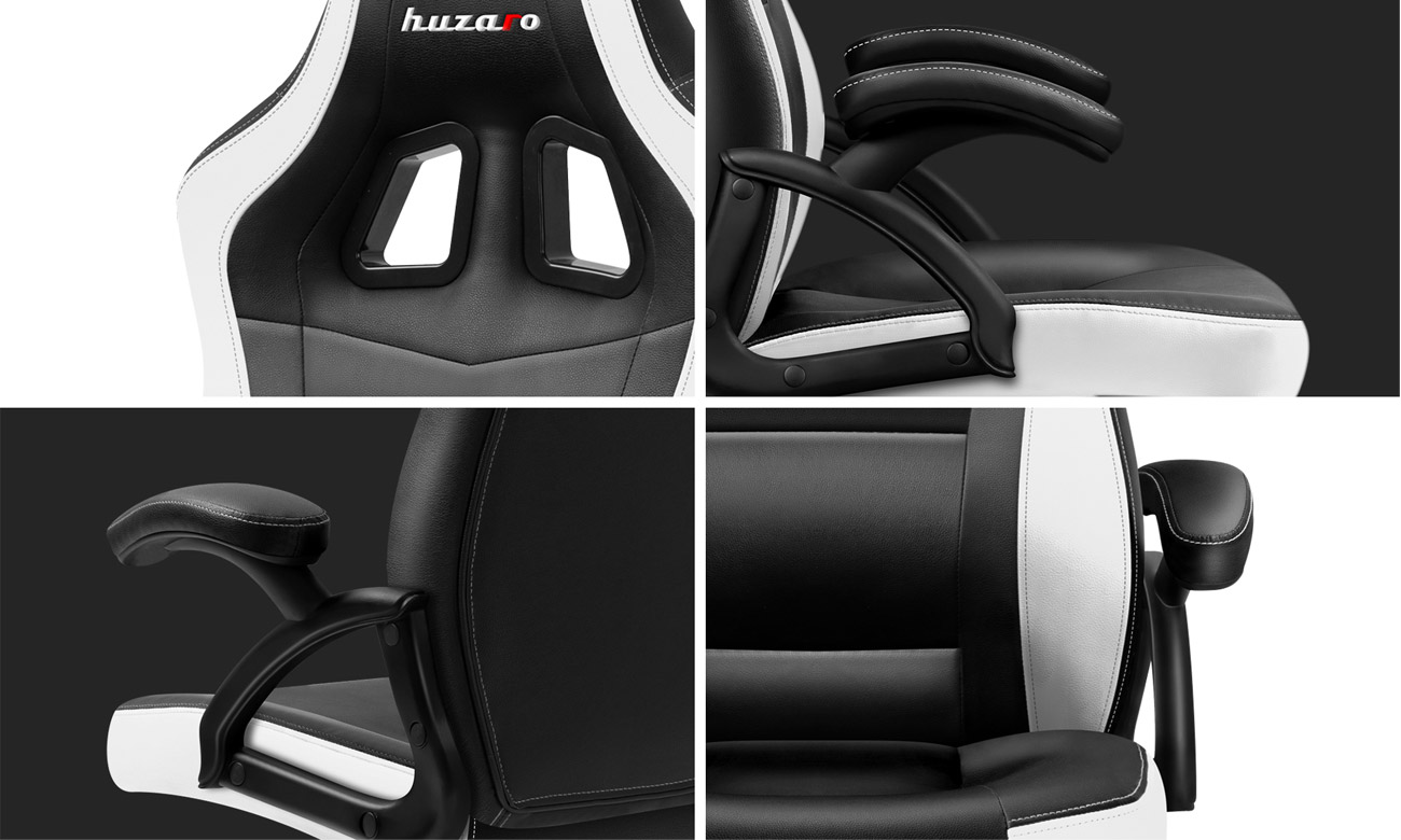 Fotel gamingowy Huzaro Force 4.2 Biały - Mozaika prezentująca konstrukcję fotela