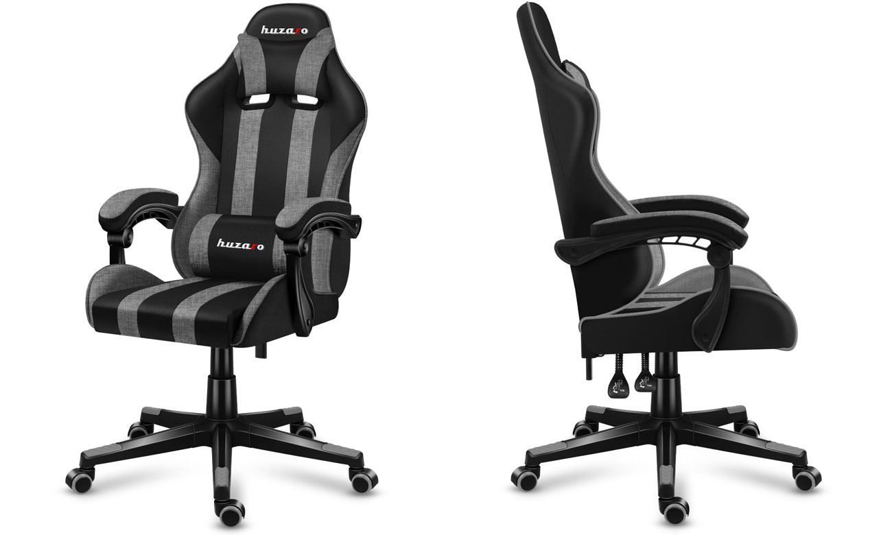 Fotel gamingowy Huzaro Force 4.5 Grey Mesh - Widok z przodu pod kątem i bokiem