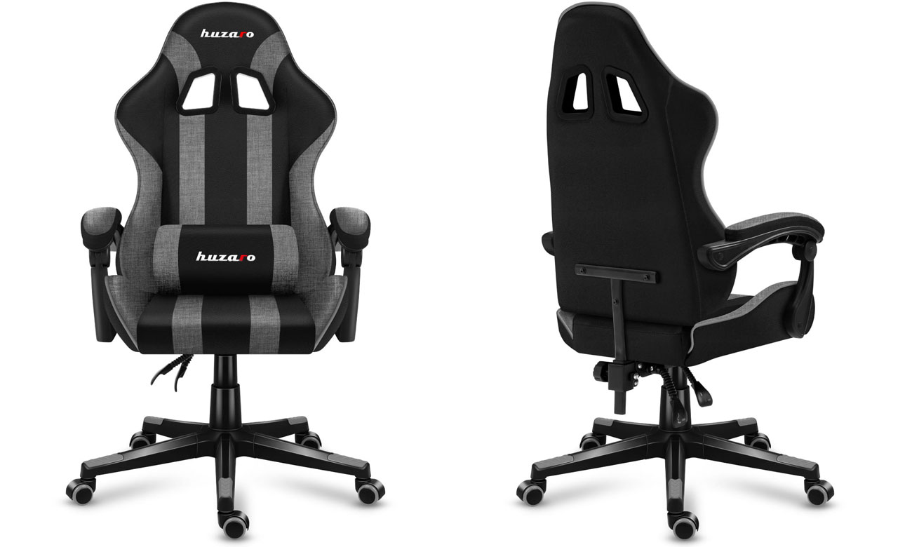 Fotel gamingowy Huzaro Force 4.5 Grey Mesh - Widok z przodu i z tyłu pod kątem