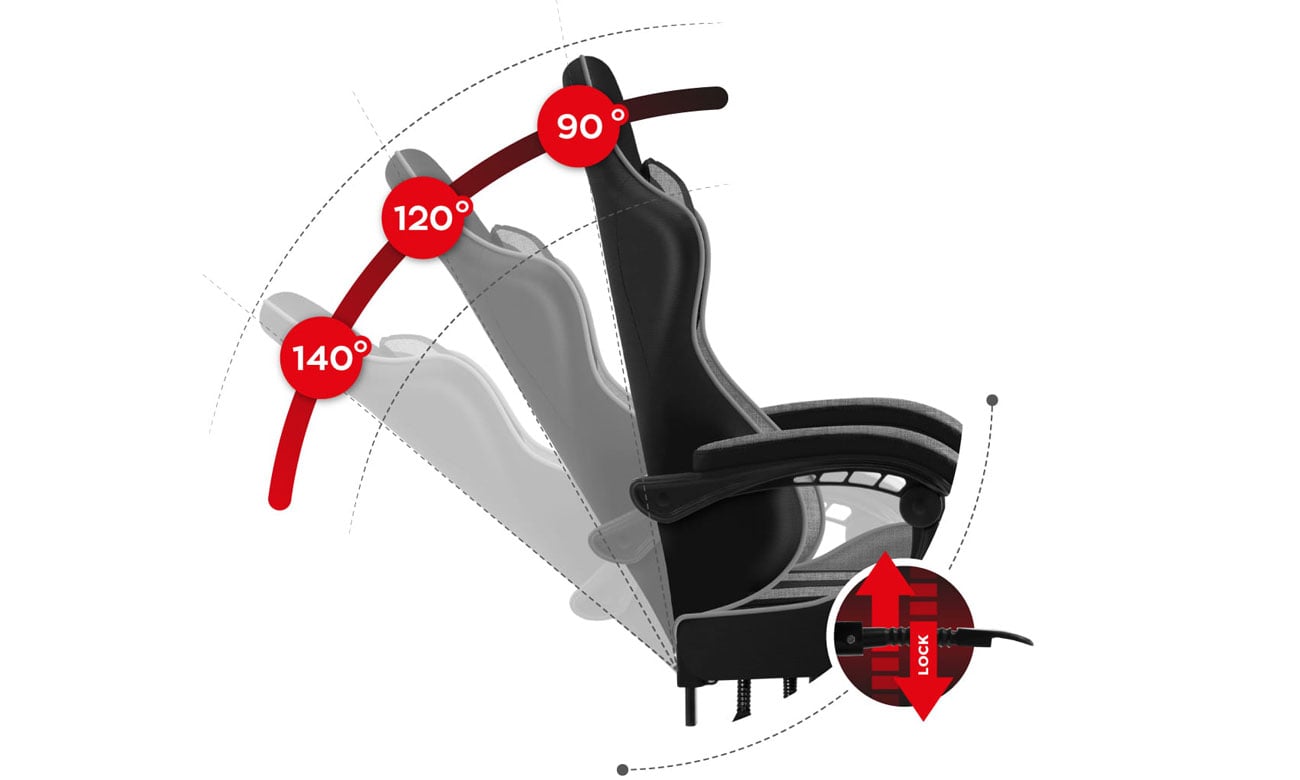 Fotel gamingowy Huzaro Force 4.5 Grey Mesh - Wygodne pochylanie oparcia
