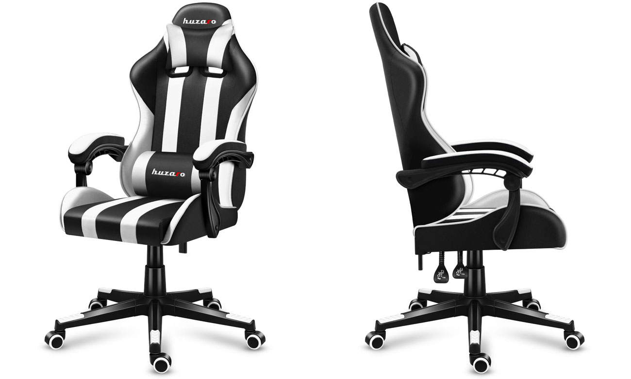 Fotel gamingowy Huzaro Force 4.5 White - Widok z przodu pod kątem i bokiem