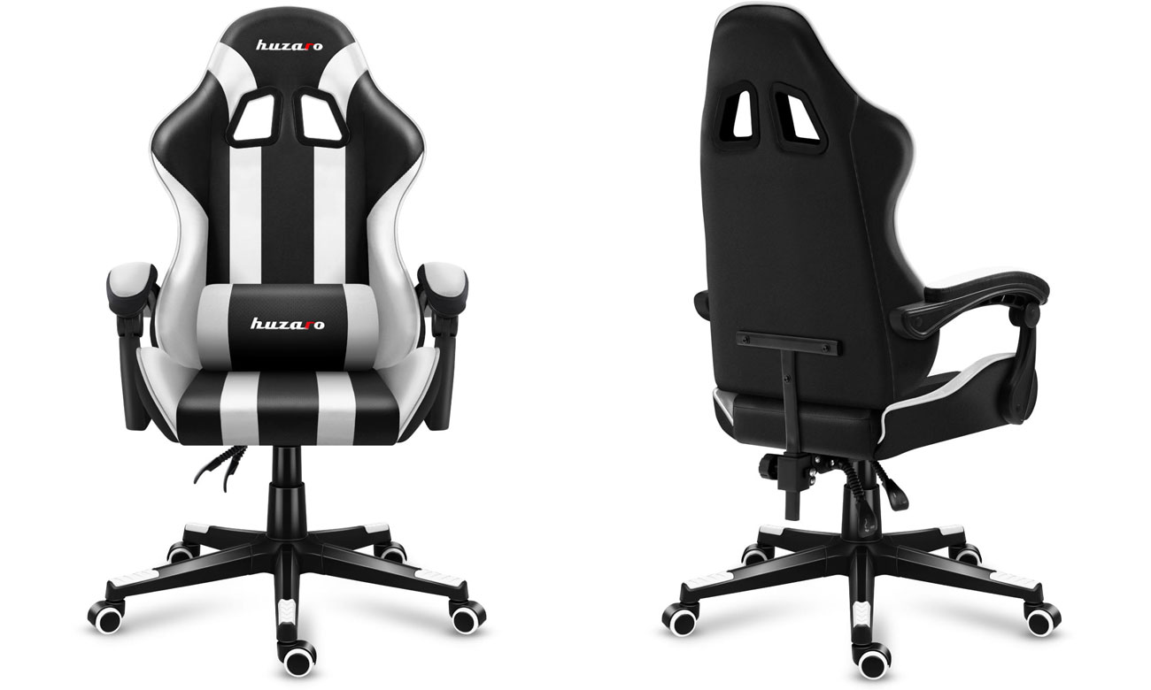 Fotel gamingowy Huzaro Force 4.5 White - Widok z przodu i z tyłu pod kątem