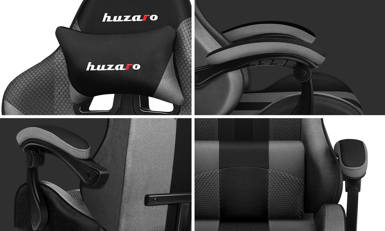 Fotel gamingowy Huzaro Force 4.7 Grey Mesh - Mozaika prezentująca możliwości fotela