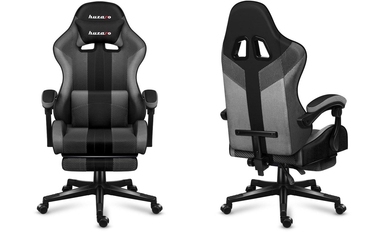 Fotel gamingowy Huzaro Force 4.7 Grey Mesh - Widok od przodu i od tyłu pod kątem