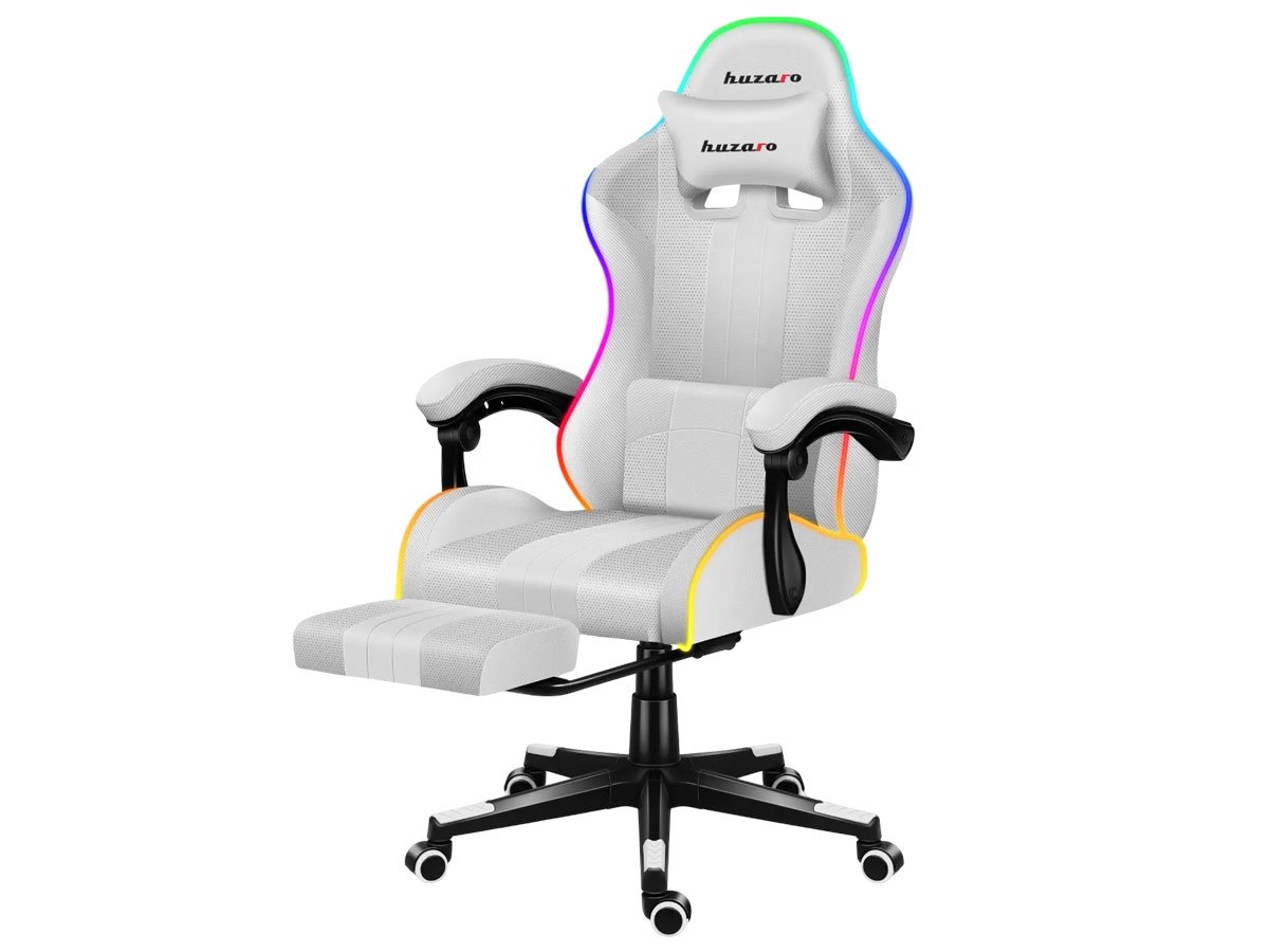 Fotel gamingowy Huzaro Force 4.7 RGB White Mesh - Widok od przodu pod kątem