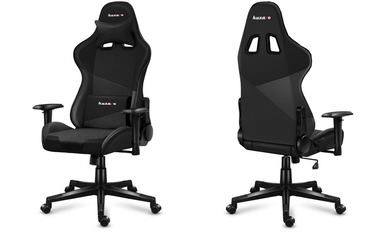 Fotel gamingowy Huzaro Force 6.2 Carbon - Widok od przodu i od tyłu pod kątem
