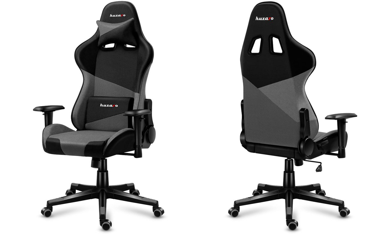 Fotel gamingowy Huzaro Force 6.2 Grey Mesh - Widok od przodu i od tyłu pod kątem