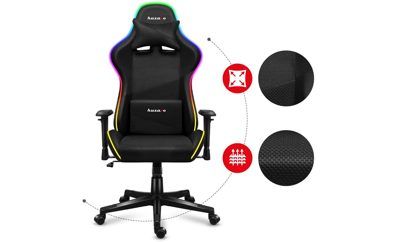 Fotel gamingowy Huzaro Force 6.2 Mesh RGB - Materiałowe obicie z technologią Air