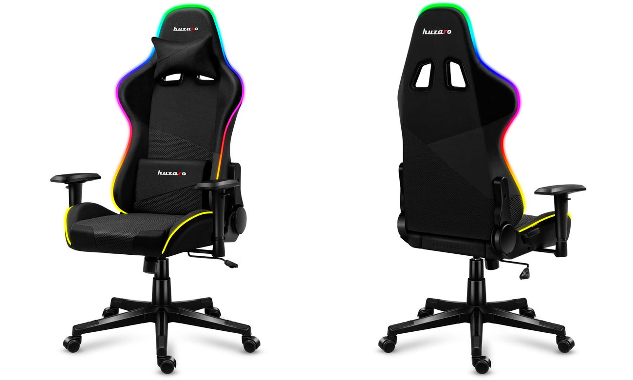 Fotel gamingowy Huzaro Force 6.2 Mesh RGB - Widok od przodu i od tyłu pod kątem