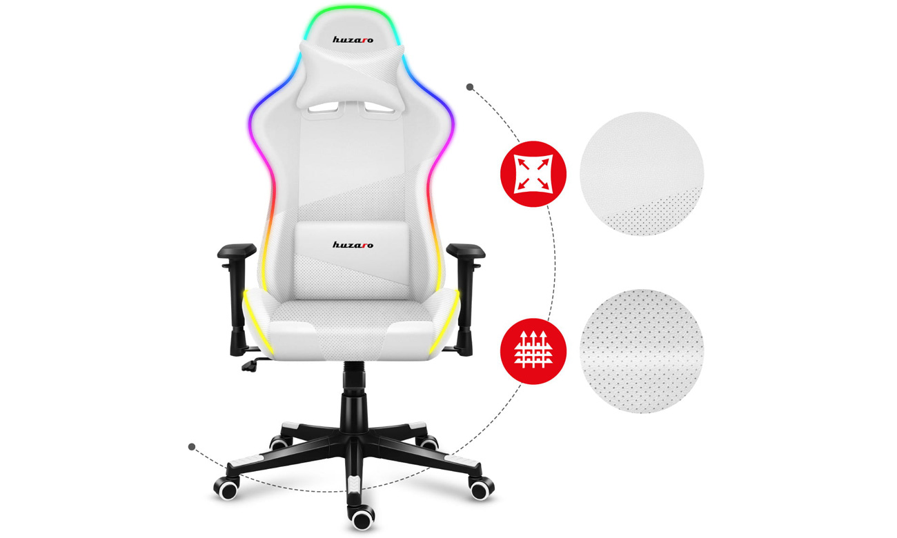 Fotel gamingowy Huzaro Force 6.2 White RGB - Materiałowe obicie z technologią Air