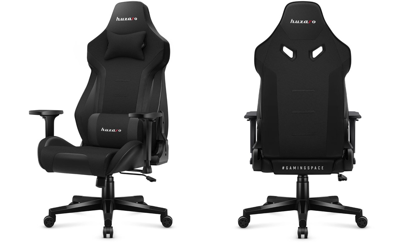 Fotel gamingowy Huzaro Force 7.6 Black - Widok od przodu pod kątem i od tyłu