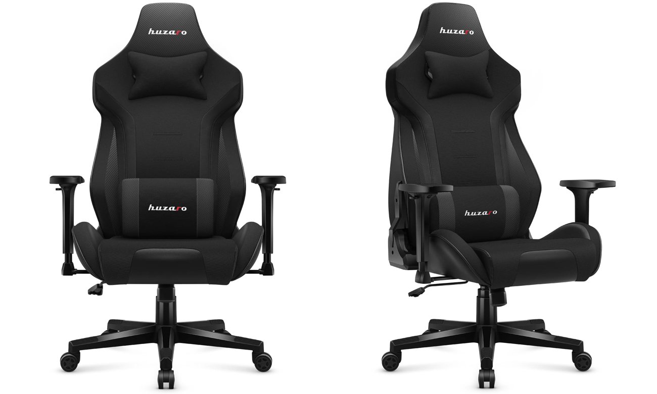 Fotel gamingowy Huzaro Force 7.6 Black - Widok od przodu i od przodu pod kątem