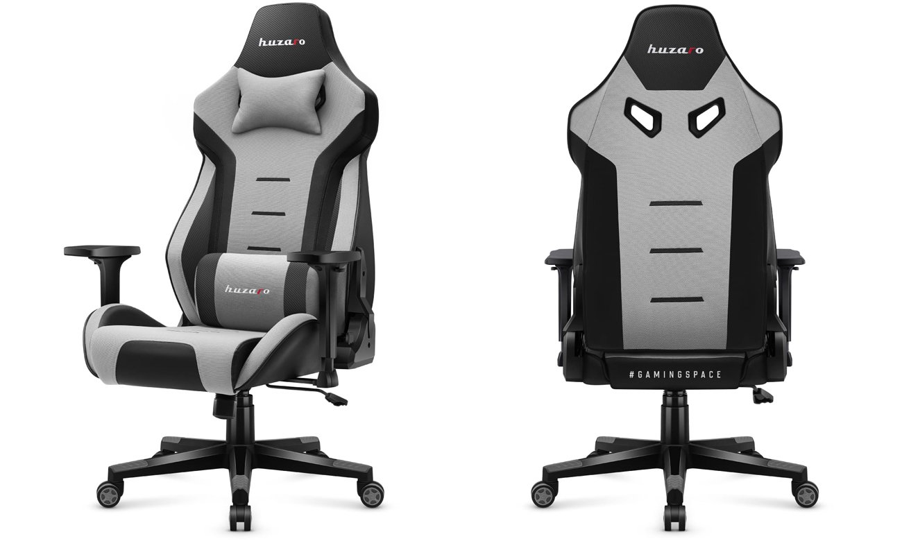 Fotel gamingowy Huzaro Force 7.6 Grey - Widok od przodu pod kątem i od tyłu