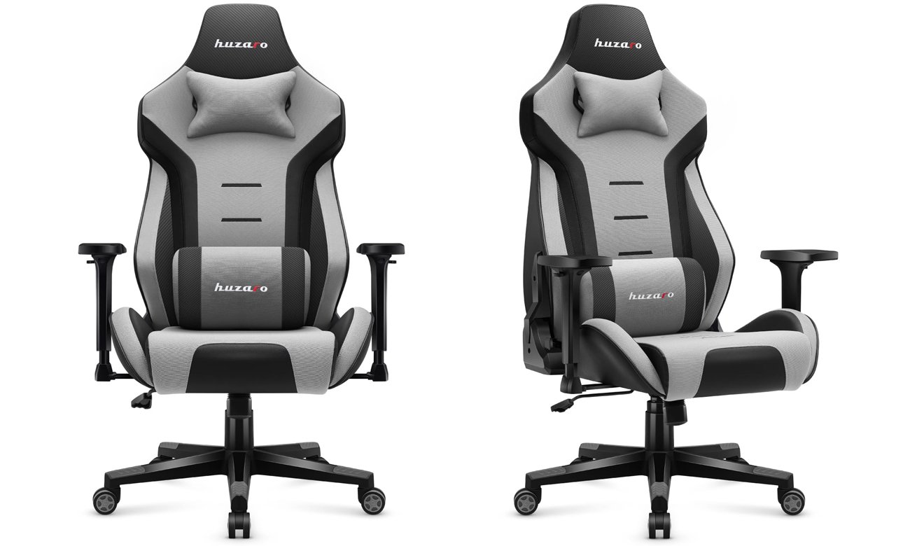 Fotel gamingowy Huzaro Force 7.6 Grey - Widok od przodu i od przodu pod kątem