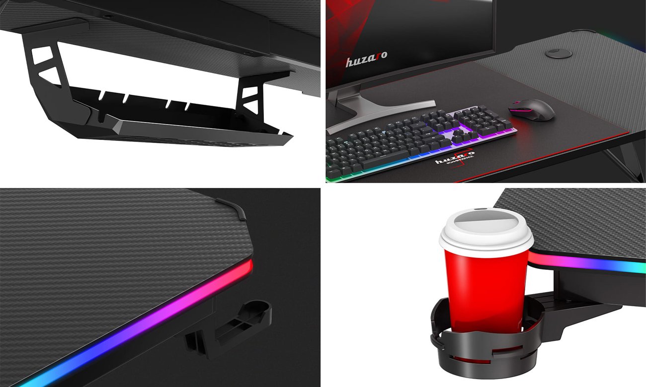 Grafika prezentująca funkcje biurka gamingowego Huzaro Hero 3.3 RGB