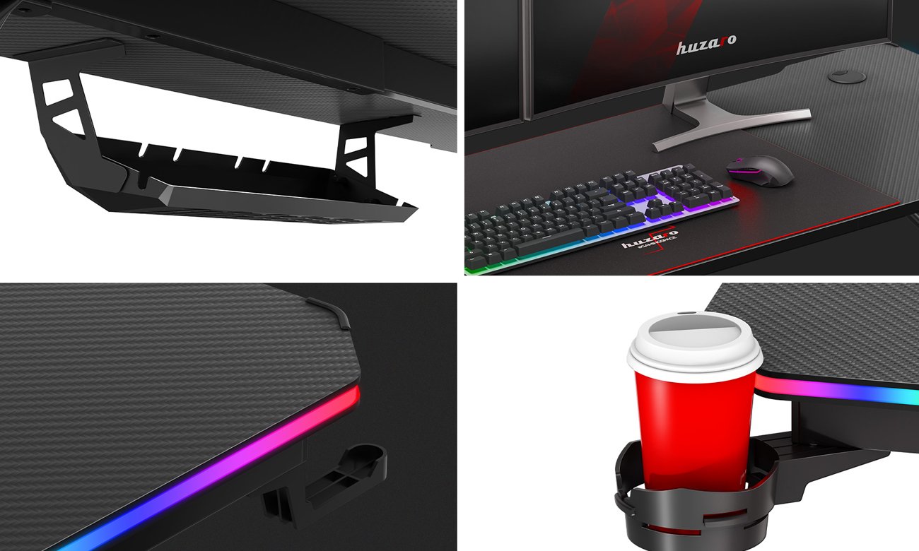 Grafika prezentująca funkcje biurka gamingowego Huzaro Hero 4.8 RGB