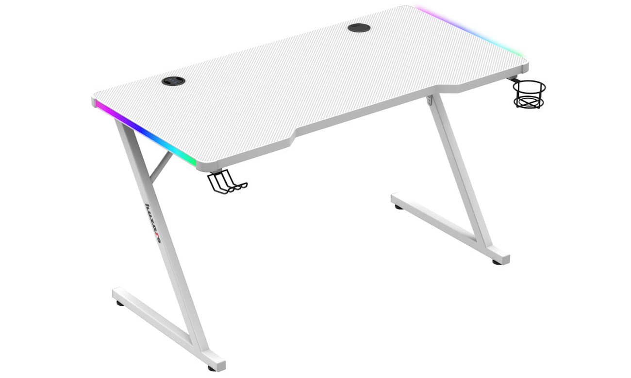 Biurko gamingowe Huzaro Hero 2.5 White RGB - Widok od przodu pod kątem