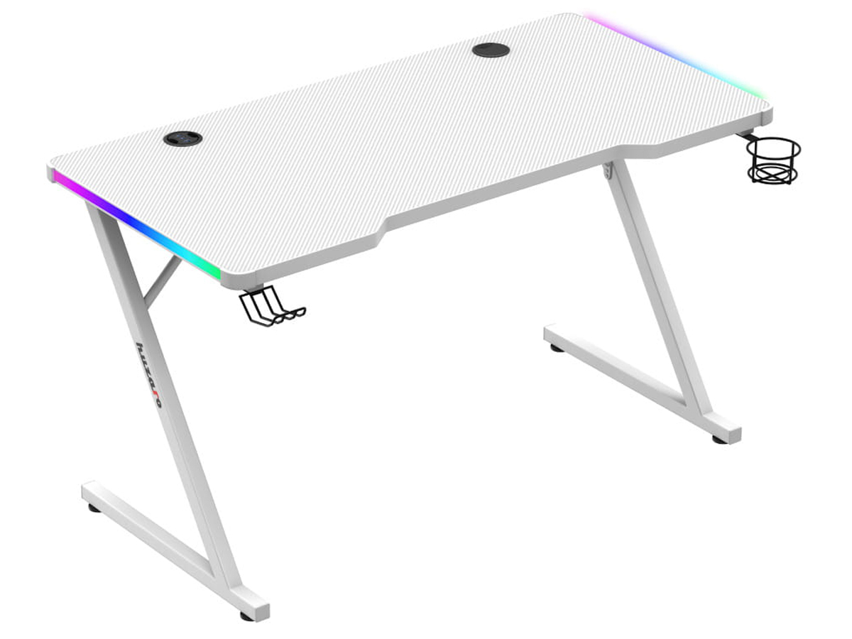 Biurko gamingowe Huzaro Hero 2.5 White RGB - Widok od przodu pod kątem