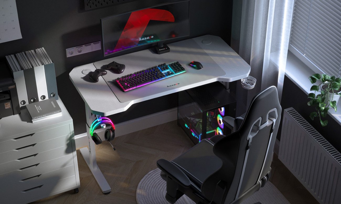 Biurko gamingowe Huzaro Hero 2.6 White - Grafika lifestyle