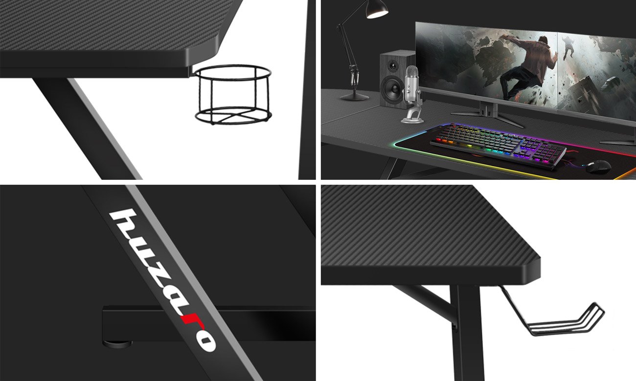 Biurko gamingowe Huzaro Hero 7.0 - Mozaika prezentująca konstrukcję biurka