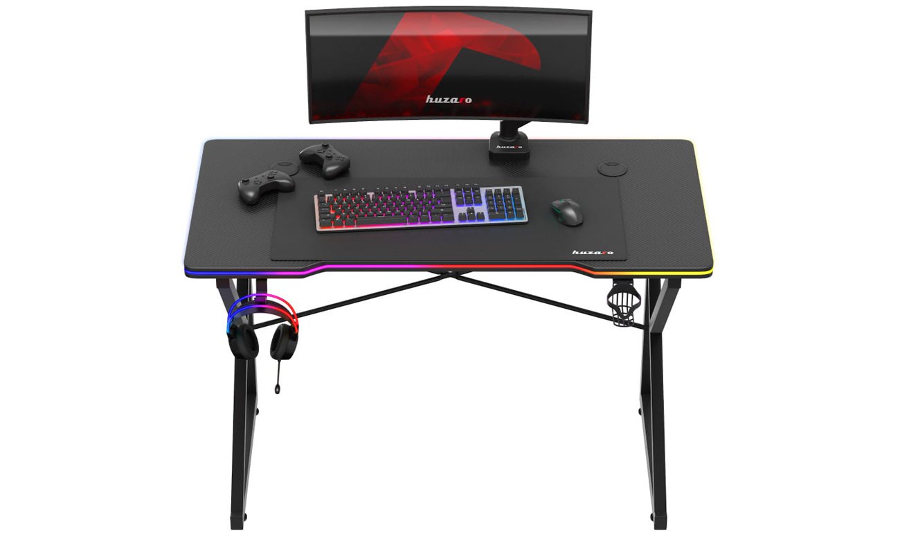 Biurko gamingowe Huzaro Hero 1.7 RGB Czarne - Widok od przodu, zastosowanie